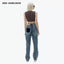 LEATHER PATCH TWISTED STRAIGHT JEANS - BLACK