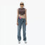 LEATHER PATCH TWISTED STRAIGHT JEANS - BLACK