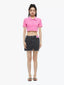 ASYMMETRIC PINK LEATHER PATCH DENIM SKIRT - BLACK