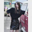 SIDE ZIPPER A-LINE PATENT LEATHER SKIRT - BLACK