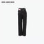 LEATHER PATCH TWISTED STRAIGHT JEANS - BLACK