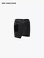 ASYMMETRIC PINK LEATHER PATCH DENIM SKIRT - BLACK