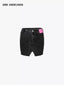 ASYMMETRIC PINK LEATHER PATCH DENIM SKIRT - BLACK